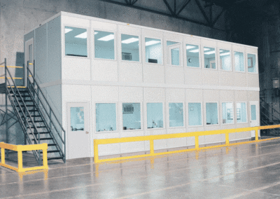 two-story modular office with stairs