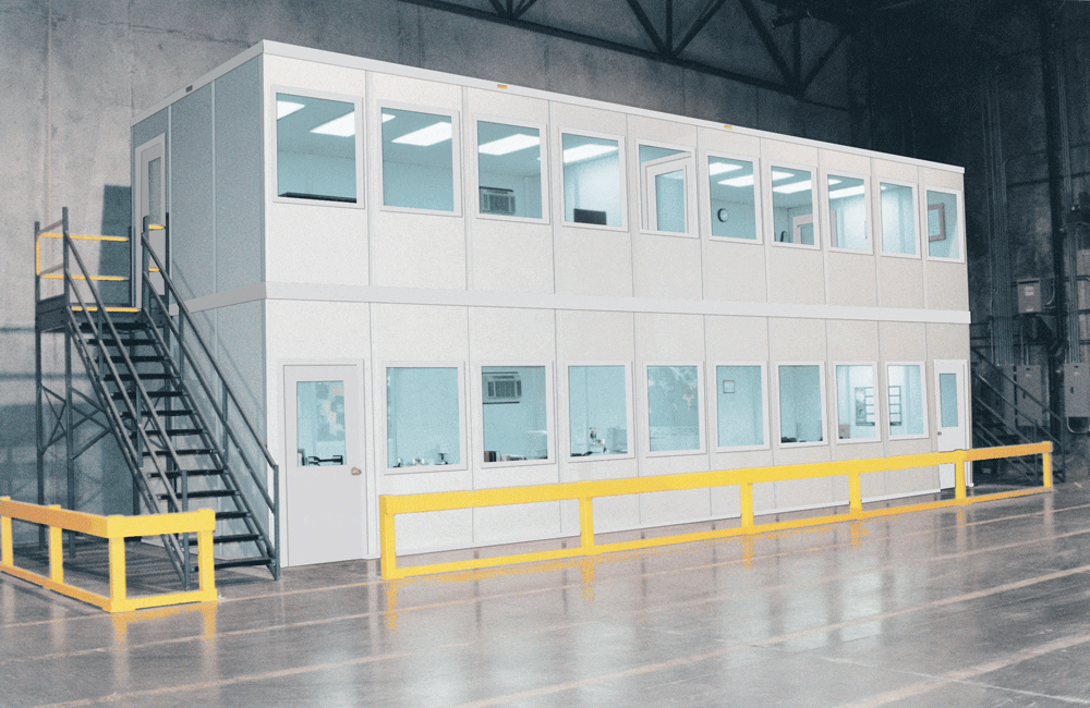 White A-WALL 400 with stairs two-story modular office with stairs